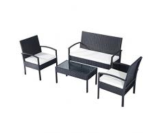 Outsunny Set Mobili da Giardino in Rattan Sintetico Composto da 1 tavolino 2 poltrone e 1 divano a 2 posti Nero e Crema