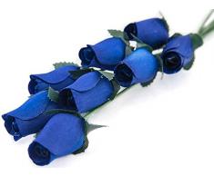 Homestreet Rose in legno in molti colori – 8 steli singoli di bocciolo di rosa legati in un mazzo – Espositore di fiori piccoli di qualità (blu scuro)