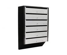 Rottner cassetta postale condominiale Depot 6 con 6 alloggi, struttura in lamiera dacciaio, targhette portanome, apertura frontale superiore, 6 serrature a cilindro, Argento/Nero, 824x385x140 mm