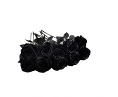 Rikyo Mazzi di rose artificiali da 48 cm, con 10 steli, non sbiadiscono, petali di seta, piante finte per foto, feste, matrimoni, composizioni floreali (nero)