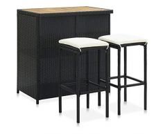 ZHOUMIN Set da bar, tavolo da bar con sgabelli da bar, tavolo alto con sedie, tavolo da pranzo con sedie, bancone da cucina con sgabello, polyrattan nero