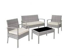TecTake 403706 Set di Mobili Rattan, Arredamento Giardino, Tavolo Sedie Panca, Esterno Terrazzo Lounge Veranda, Grigio Chiaro