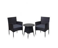 Mendler Salottino polyrattan HWC-G27 tavolino con 2x poltrone antracite cuscini grigi