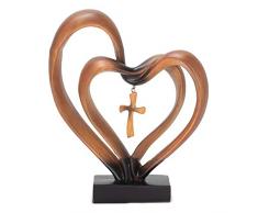 GuoQiao prende tre cuori e croce decorazione 17 x 20 cm resina pietra piedistallo ornamenti da tavolo doppio cuore scultura matrimonio resina