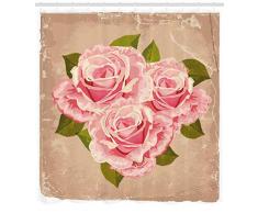 ABAKUHAUS Rosa Tenda da Doccia, Mazzo di Fiori Rosa, Facile da Lavare, 175 x 200 cm, Tan Rosa Pallido Verde