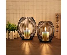 GoMaihe 2 Pezzi Candelabro Lanterne Portacandele, 14 x 15.5cm e 16 x 18cm Lanterna Porta Candele, Candelabri Moderni da Esterno, Candeliere Natalizio Matrimonio Halloween Festa Casa Giardino, Nero