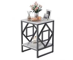 FATIVO Tavolino da Salotto Marmo: Tavolino da caffè Comodino Camera con 2 Ripiani in Pietra Sinterizzata Bianco Metallo Nero Stile Nordico Tavolino da Divano per Soggiorno 40x40x58cm