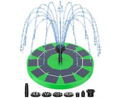 AMZtime 3W Fontana da Giardino Esterno,Fontana Solare da Giardino con 6 Ugelli 180mm Pannello Solare con 1200mAh Batteria per Bagno per Uccelli,Acquario,Stagno o Decorazione del Giardino