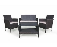 Galileo Casa Paros Set Giardino Divano con Poltrona e Tavolino A Due Posti, Rattan, Marrone, 106 x 70 x 36 cm, 4 Unità