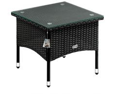 Casaria Tavolino da Giardino Esterno in Polyrattan 50x50x45cm Piano in Vetro Quadrato Poggiapiedi