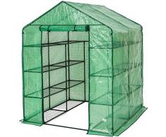 TecTake Serra da giardino in acciaio e PVC per piante con scaffali 143x143x195cm