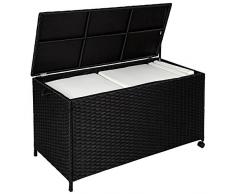 TecTake Cassapanca Baule Multiuso Alluminio Contenitore da Giardino Poly Rattan Esterno con rotelle Nero 117 x 54,5 x 65 cm