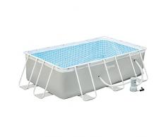 Outsunny Piscina Fuori Terra Rettangolare da Giardino con Pompa di Filtraggio e Telaio in Acciaio, 340x215x80cm, Grigia