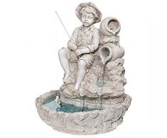 Design Toscano KY697 Fontana scultorea Little Fisherman at The Fishin Hole, finitura in pietra antica