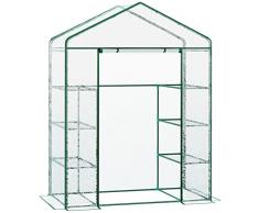 Outsunny Serra da Giardino e Terrazzo Rettangolare, Serra da Balcone con Telo Trasparente in PVC e 8 Mensole, Porta Avvolgibile con Cerniera, 143x73x195cm