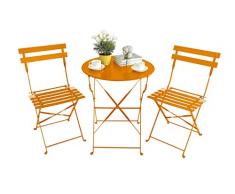 INTRECCI Set Tavolino e Sedie Arancio da Balcone, 2 Sedie Pieghevoli + Tavolo, Set Tavolo e Sedie Arancioni da Giardino Esterno Terrazzo, Sedie e Tavolo da Campeggio in Ferro