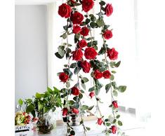 Fiori artificiali, artificiale rosa vite, elemento singolo 180 cm rosa vite fiore decorativo per fiori casa Emulational pianta artificiale per wedding-ideal decorazione per matrimoni, festival, feste, abitazioni, giardini, recinzioni, etc.