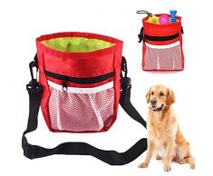 YISKY Borsa per Alimenti per Cani, Cane Snack Borsa, Borsa Addestramento Cane, Borsa da Trasporto per Oxford, con Tracolla Regolabile, per Addestramento del Cane/Viaggio AllAperto (Rosso)