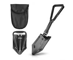 Navaris Pala pieghevole campeggio - Vanga neve allungabile in metallo con gancio - Pala multifunzione piccola leggera outdoor camping - nero