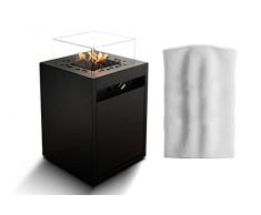 Planika Square - Caminetto Decorativo da Giardino - Caminetto da Esterno a Gas e Tavolo da Giardino in Uno - Scomparto Interno per Bombola del Gas - Resistente alle Intemperie - Gpl - Copertura