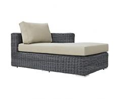 Kücheks Summon Chaise Longue in Vimini per Esterno Patio in Vimini di Rattan in Tela Beige Antico