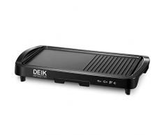 Piastra Elettrica, DEIK 2 in 1 Barbecue Elettrico, Griglia Elettrica da Tavolo anti aderente no Fumo con Termostato e Vaschetta Raccoglitrice, per esterno e interno, 1800W, 43 x 23 cm