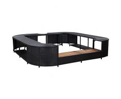 Bordo Vasca Spa Poli Rattan Quadrato Nero Piscina Idromassaggio Giardino 268 x 268 x 55 Piscina in Giardino con 2 Gradini Spa in Legno Massello di Acacia