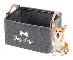 Geyecete - Contenitore in Feltro Morbido per Giocattoli per Cani, con Manico in Legno, Cestino portaoggetti per Giocattoli Cani e Abbigliamento Cani e Accessori Cani-38 x 25 x 18 cm-Grigio