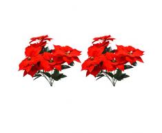 LIOOBO Confezione da 2 Simulazione di Fiori Artificiali Stella di Natale Rossa cespuglio Albero di Natale Bouquet Ornamento per Arredamento casa Ufficio Rosso