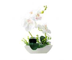 ZHOUBA Offerte Fiore Artificiale Farfalla Orchidea Legno a Forma di Barca Vaso Bonsai Party Desk Decor Bianco