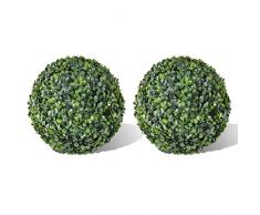 Sfera Bosso Artificiale, 2 Pezzi Sfere di Bosso Sfera Artificiale Arte topiaria Foglie in Legno di Bosso, Sfera Sintetica Di Bosso Pianta Finta Esterni, Colore: Verde (35 cm)