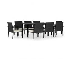 Tidyard Set 7/9 pz da Pranzo da Giardino in Polyrattan Nero/Grigio,Set Tavolo e Sedie da Giardino per Esterno in Polyrattan,Set Tavolo in Vetro e 6/8 Sedie con Braccioli da Giardino per Esterno