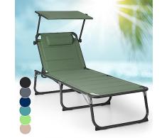 blumfeldt Lettini Giardino per Esterno, Lettino Prendisole da Giardino in Poliestere, Lettini da Piscina con Baldacchino, Lettino da Giardino Singolo, Letto Esterno Regolabile in Schiuma a Rete