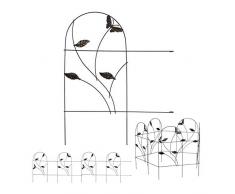 Relaxdays Recinzione da Giardino, Set 5 Pareti per Cortile, Recinto Decorativo, Metallo, Design Antico, 46x250 cm, Nero, 5 TLG