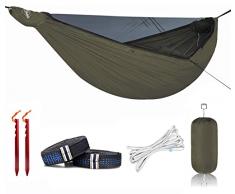 Onewind Amaca da campeggio con zanzariera, con unico regolabile UHMWPE Ridgeline, leggera amaca portatile doppia con cinghie per alberi da 3.7 m, ideale per campeggio, zaino in spalla, verde OD