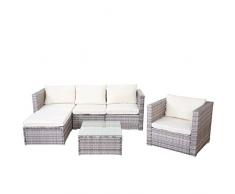 Mendler Salottino da Esterno Giardino Brescia polyrattan Acciaio Grigio con Cuscini Avorio