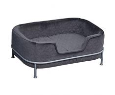 Pawhut Divano per Cani di Piccola Taglia o Gatti, Cuccia Imbottita in Velluto Grigio con Base in Metallo Oro 63.5x43x24.5cm