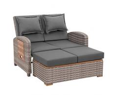 greemotion Divano Lounge da Giardino Bahia Tobago, Divano Letto con poggiapiedi in polyrattan con Cuscini, ca. 117 x 93 x 74 cm, Grigio