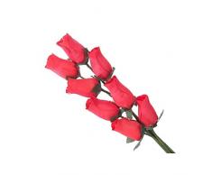 Homestreet Rose in legno in molti colori – 8 steli singoli di bocciolo di rosa legati in un mazzo – Espositore di fiori piccoli di qualità (rosso)