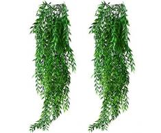 KingYH 2 Pezzi Edera Artificiale 90cm Simulazione Salice Piangente Rattan Parete Appeso Vine Verde Pianta per Decorazione Parete Domestica Matrimonio Fioriera Porte