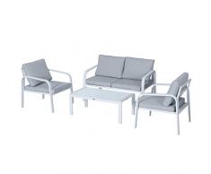 Outsunny Set Mobili da Giardino 4 Pezzi con 2 Sedie, 1 Divano a 2 Posti e 1 Tavolino da Caffè in Alluminio e Poliestere, Bianco e Grigio