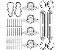 Kit di Fissaggio e Installazione, 40 Pezzi Heavy Duty Tenda Parasole Super Sun Shade Vela Hardware, Gancio Tenditore per Sicura di Tende a Vela Quadrate Rettangolari e Triangolari, Ombra Giardino