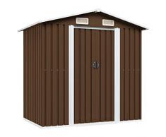 vidaXL Capanno per Attrezzi da Giardino Ventilato Ingresso a Scorrimento Robusto Casetta da Esterno Magazzino Marrone 204x132x186 cm in Acciaio