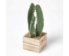 Homescapes Cactus - Ceretta artificiale in vaso quadrato in legno MDF, 33 cm