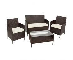 TecTake Set di Mobili da Giardino in Polyrattan | 1 Divano Tavolino, 1 Panca, 2 Sedie con Cuscini | Marrone