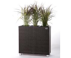 Gartenfreude Secchio per pianta da Giardino in polyrattan con Piedi in Alluminio e 3 Elementi in plastica per Interno ed Esterno, Marrone Bicolor, 76 x 26 x 73 cm (AxLxP)