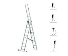 Scala a sfilo a 3 rampe StablePro, gradini 3x11 in alluminio, allungabile, 6 posizioni, altezza massima di lavoro 6,31 m, 5 anni di garanzia, Hostrom