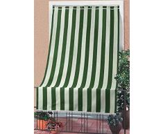 Corredocasa Tenda da Sole a Righe per Esterno Balcone Veranda Terrazzo terrazzino casa con Anelli e Ganci Tessuto Resistente da Esterno cm 140x250 (Verde)
