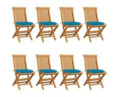 Tidyard Set 8 pz,Sedie,da Giardino,Esterno,Pieghevoli,in Legno di Teak,con Cuscini,7 cm,47x60x89 cm,Sedie Pieghevoli,Sedie da Esterno Pieghevoli in Legno,Sedie da Pranzo da Giardino Pieghevoli Legno