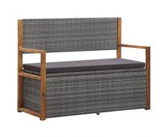 puraday 110x56x87 cm Cassapanca Grigio Scuro con Vano Contenitore e Rimovibili Cuscino per Patio Panchina da Esterno e Interno Panca Esterni in Polyrattan e Legno Massello di Acacia